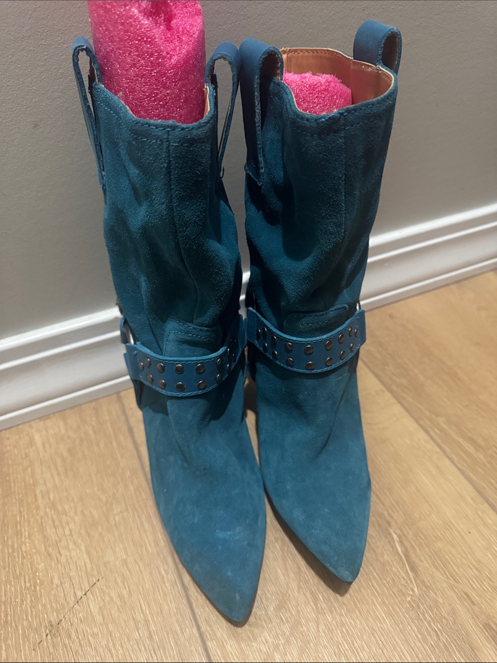 dingo Teal Suede Pointed Toe Mid-Calf Boots